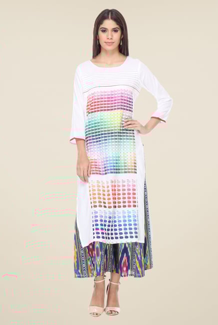 Varanga White & Blue Printed Kurta With Palazzo Varanga White & Blue Printed Kurta With Palazzo