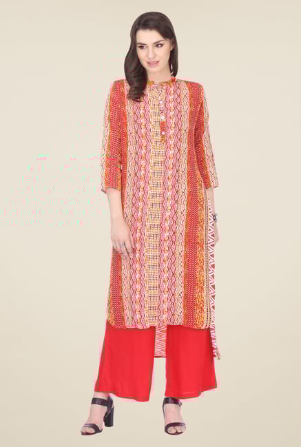 Varanga Red Printed Kurta With Palazzo Varanga Red Printed Kurta With Palazzo
