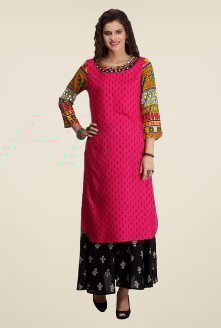 Varanga Pink & Black Printed Kurta With Palazzo Varanga Pink & Black Printed Kurta With Palazzo