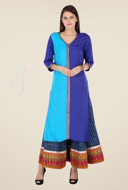 Varanga Blue & Navy Solid Kurta With Palazzo Varanga Blue & Navy Solid Kurta With Palazzo
