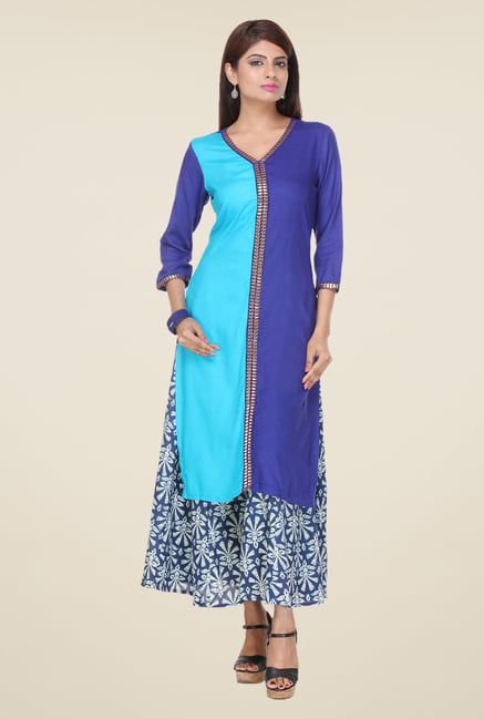 Varanga Blue & Navy Solid Kurta With Palazzo Varanga Blue & Navy Solid Kurta With Palazzo