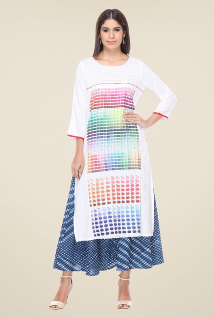 Varanga White & Blue Printed Kurta With Palazzo Varanga White & Blue Printed Kurta With Palazzo