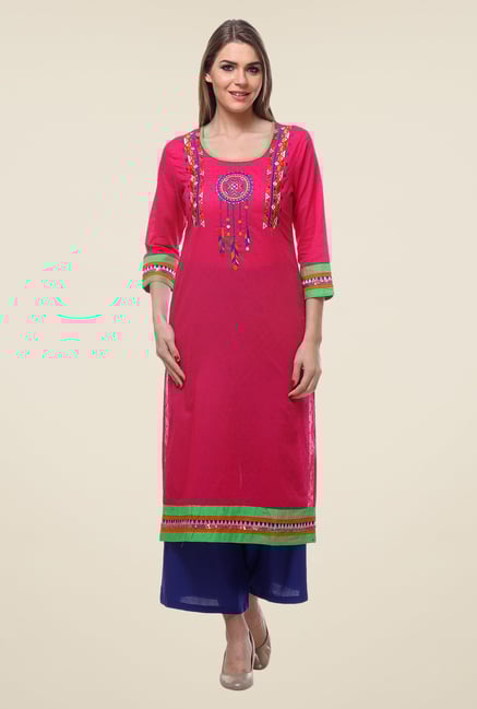 Varanga Pink & Navy Embroidered Kurta With Palazzo Varanga Pink & Navy Embroidered Kurta With Palazzo