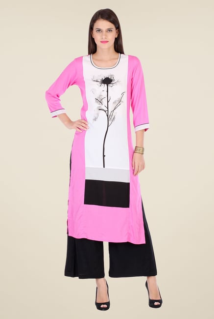 Varanga Pink & Black Printed Kurta With Palazzo Varanga Pink & Black Printed Kurta With Palazzo