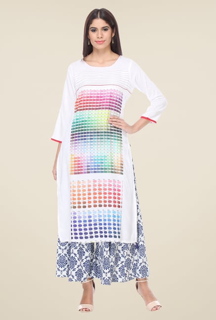 Varanga White Printed Kurta With Palazzo Varanga White Printed Kurta With Palazzo