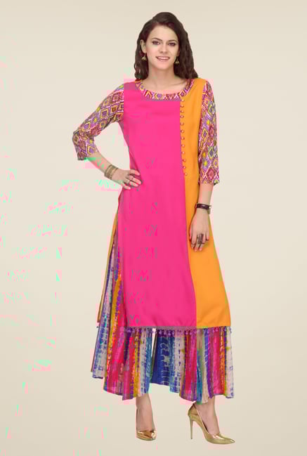 Varanga Pink Solid Kurta With Palazzo Varanga Pink Solid Kurta With Palazzo