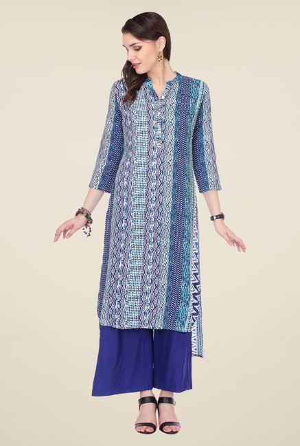Varanga Blue Printed Kurta With Palazzo Varanga Blue Printed Kurta With Palazzo