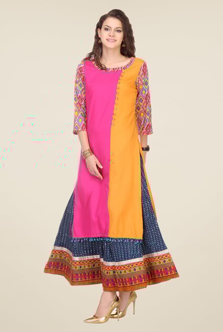 Varanga Pink & Blue Solid Kurta With Palazzo Varanga Pink & Blue Solid Kurta With Palazzo