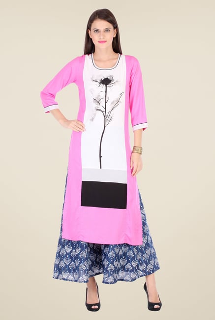 Varanga Pink & Blue Printed Kurta With Palazzo Varanga Pink & Blue Printed Kurta With Palazzo