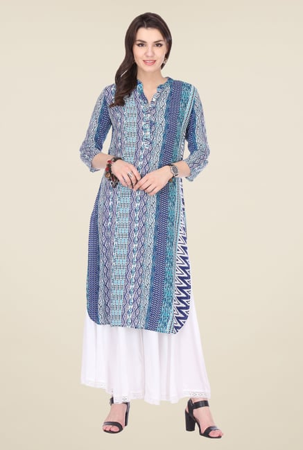 Varanga Blue & White Printed Kurta With Palazzo Varanga Blue & White Printed Kurta With Palazzo