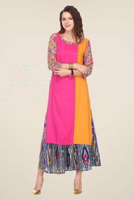 Varanga Pink & Blue Solid Kurta With Palazzo Varanga Pink & Blue Solid Kurta With Palazzo