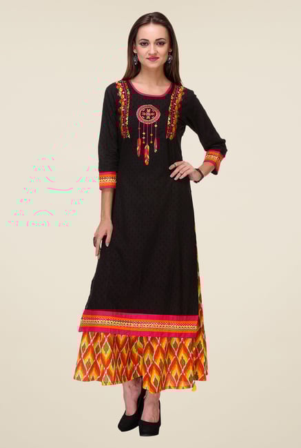 Varanga Black & Orange Embroidered Kurta With Palazzo Varanga Black & Orange Embroidered Kurta With Palazzo