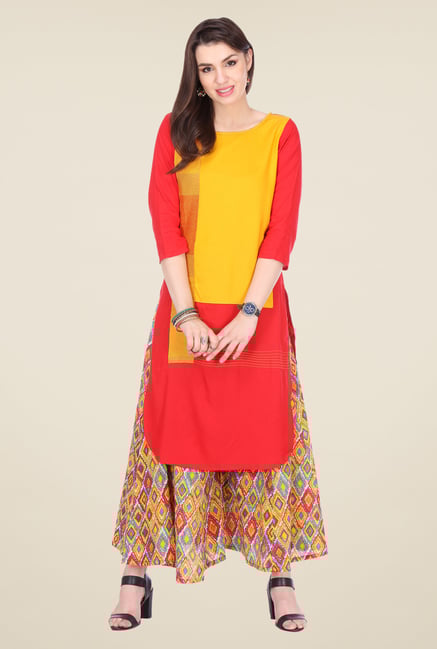 Varanga Red Embroidered Kurta With Palazzo Varanga Red Embroidered Kurta With Palazzo