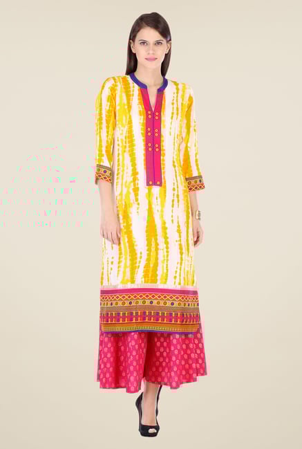 Varanga Yellow & Pink Printed Kurta With Palazzo Varanga Yellow & Pink Printed Kurta With Palazzo