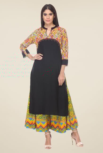 Varanga Black & Yellow Printed Kurta With Palazzo Varanga Black & Yellow Printed Kurta With Palazzo