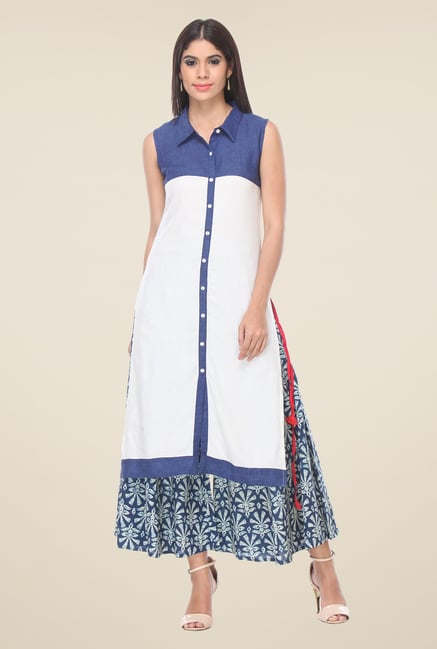 Varanga White & Blue Solid Kurta With Palazzo Varanga White & Blue Solid Kurta With Palazzo
