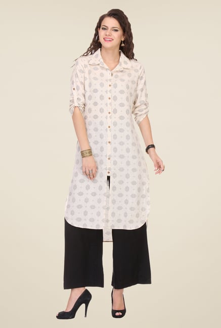 Varanga Cream & Black Printed Kurta With Palazzo Varanga Cream & Black Printed Kurta With Palazzo