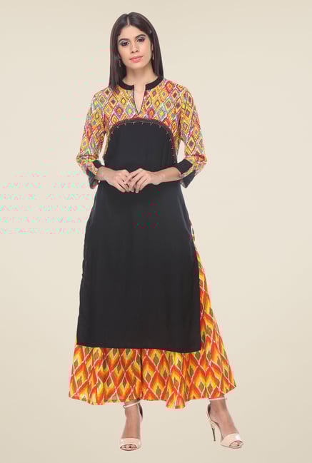 Varanga Black & Yellow Printed Kurta With Palazzo Varanga Black & Yellow Printed Kurta With Palazzo