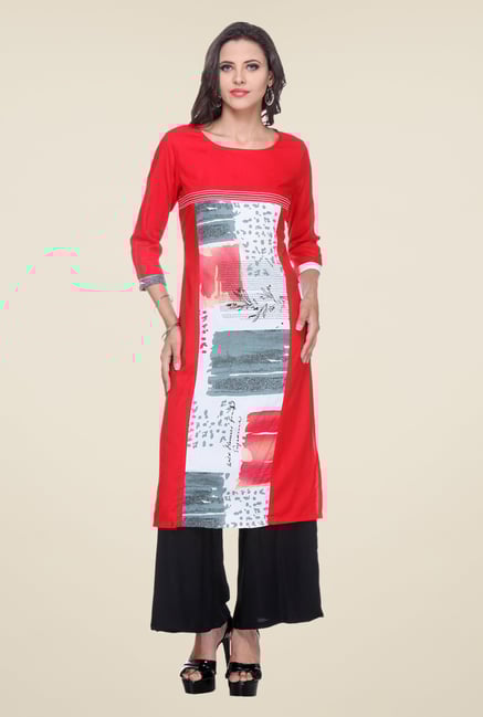 Varanga Red & Black Printed Kurta With Palazzo Varanga Red & Black Printed Kurta With Palazzo