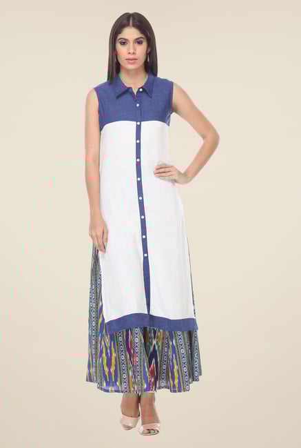 Varanga White & Blue Solid Kurta With Palazzo Varanga White & Blue Solid Kurta With Palazzo