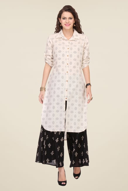 Varanga Cream & Black Printed Kurta With Palazzo Varanga Cream & Black Printed Kurta With Palazzo