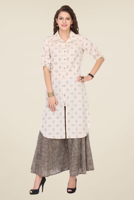 Varanga Cream & Black Printed Kurta With Palazzo Varanga Cream & Black Printed Kurta With Palazzo
