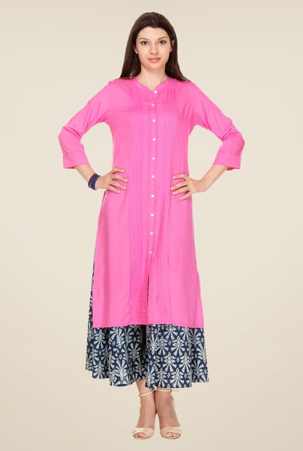 Varanga Pink & Blue Solid Kurta With Palazzo Varanga Pink & Blue Solid Kurta With Palazzo