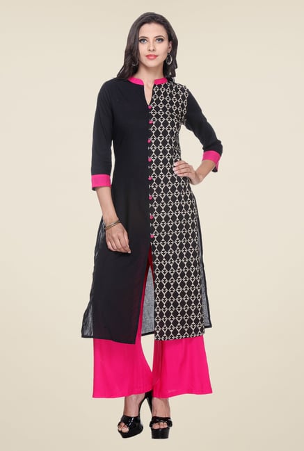 Varanga Black & Pink Printed Kurta With Palazzo Varanga Black & Pink Printed Kurta With Palazzo