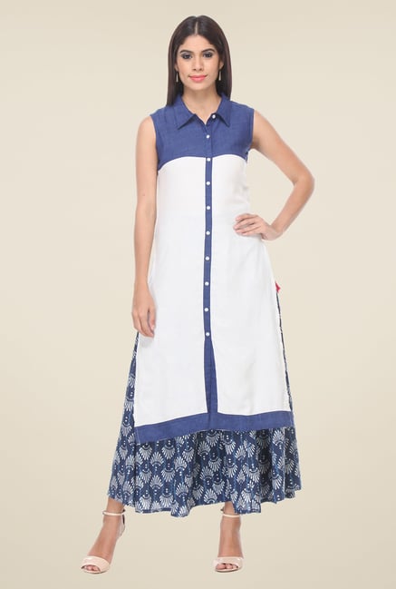 Varanga White & Blue Solid Kurta With Palazzo Varanga White & Blue Solid Kurta With Palazzo