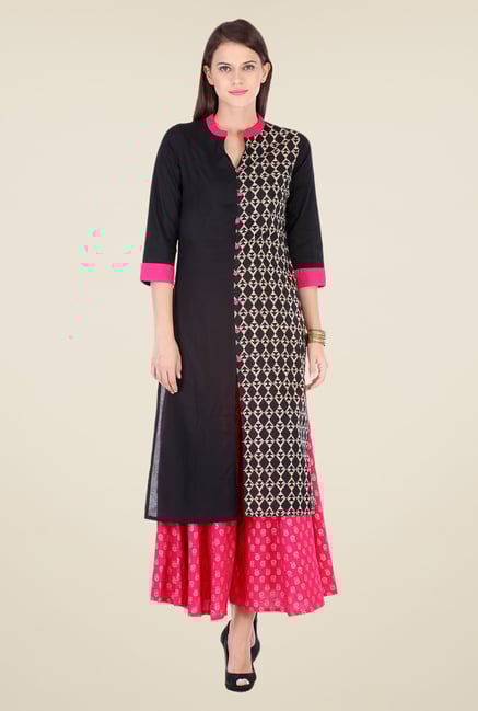 Varanga Black & Pink Printed Kurta With Palazzo Varanga Black & Pink Printed Kurta With Palazzo