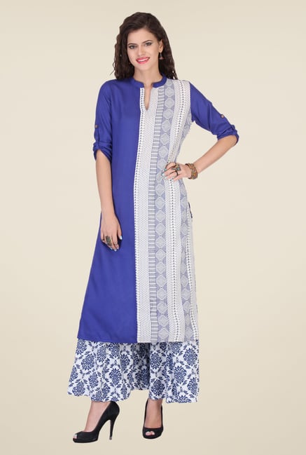 Varanga Blue & White Printed Kurta With Palazzo Varanga Blue & White Printed Kurta With Palazzo