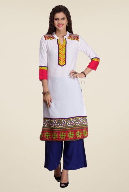 Varanga White & Blue Printed Kurta With Palazzo Varanga White & Blue Printed Kurta With Palazzo