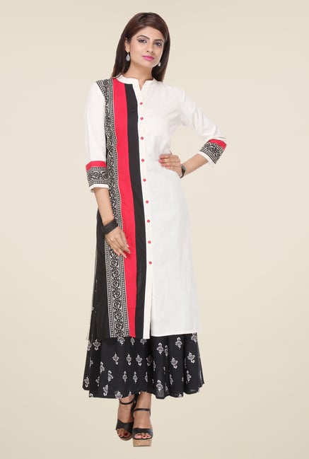 Varanga White & Black Printed Kurta With Palazzo Varanga White & Black Printed Kurta With Palazzo