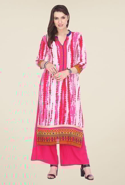 Varanga Pink Printed Kurta With Palazzo Varanga Pink Printed Kurta With Palazzo