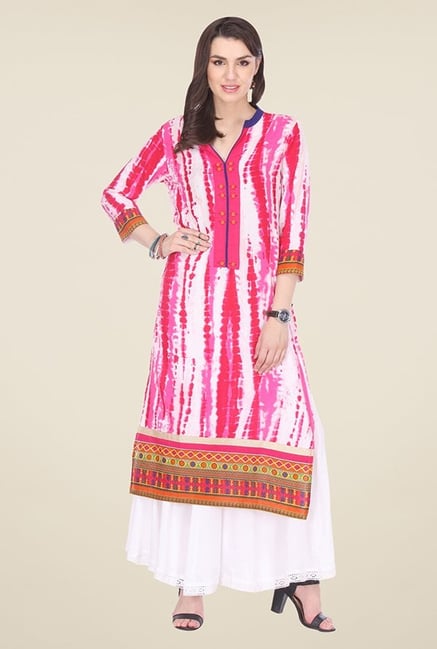 Varanga Pink & White Printed Kurta With Palazzo Varanga Pink & White Printed Kurta With Palazzo