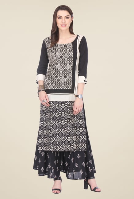 Varanga Black Printed Kurta With Palazzo Varanga Black Printed Kurta With Palazzo