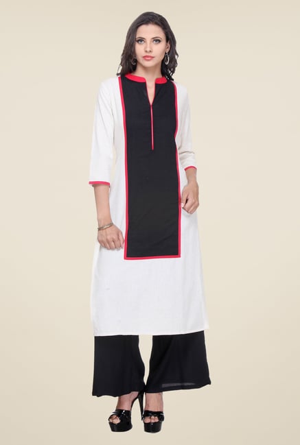 Varanga White & Black Solid Kurta With Palazzo Varanga White & Black Solid Kurta With Palazzo