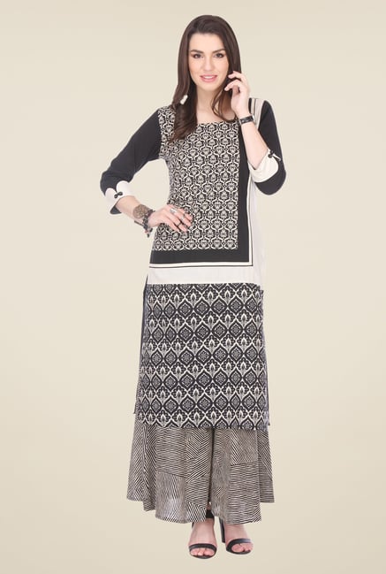 Varanga Black Printed Kurta With Palazzo Varanga Black Printed Kurta With Palazzo