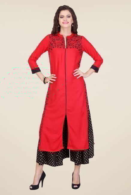 Varanga Red & Black Embroidered Kurta With Palazzo Varanga Red & Black Embroidered Kurta With Palazzo