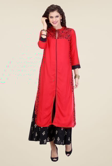 Varanga Red & Black Embroidered Kurta With Palazzo Varanga Red & Black Embroidered Kurta With Palazzo
