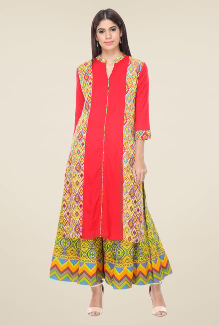 Varanga Red & Yellow Printed Kurta With Palazzo Varanga Red & Yellow Printed Kurta With Palazzo