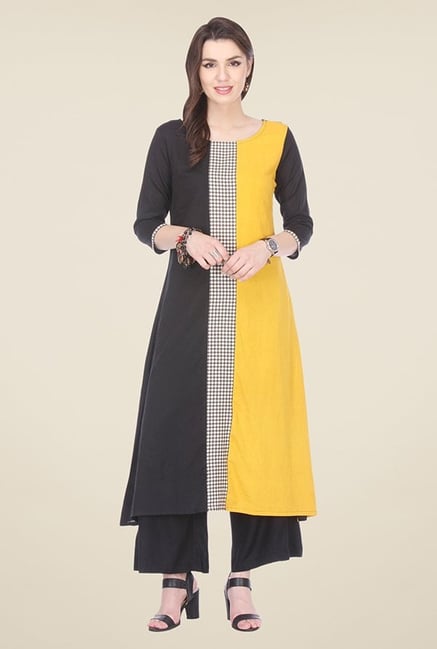 Varanga Yellow & Black Solid Kurta With Palazzo Varanga Yellow & Black Solid Kurta With Palazzo