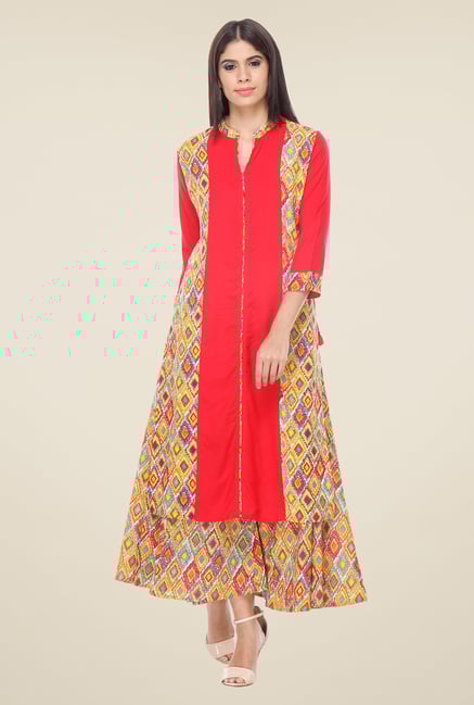 Varanga Red Printed Kurta With Palazzo Varanga Red Printed Kurta With Palazzo