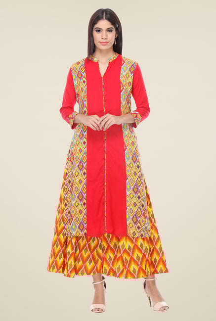 Varanga Red & Yellow Printed Kurta With Palazzo Varanga Red & Yellow Printed Kurta With Palazzo