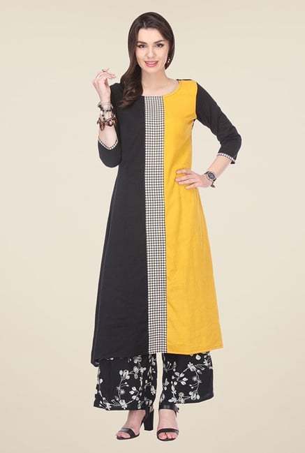 Varanga Yellow & Black Solid Kurta With Palazzo Varanga Yellow & Black Solid Kurta With Palazzo