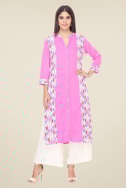 Varanga Pink & White Printed Kurta With Palazzo Varanga Pink & White Printed Kurta With Palazzo