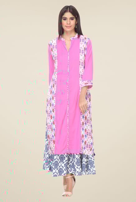 Varanga Pink & White Printed Kurta With Palazzo Varanga Pink & White Printed Kurta With Palazzo
