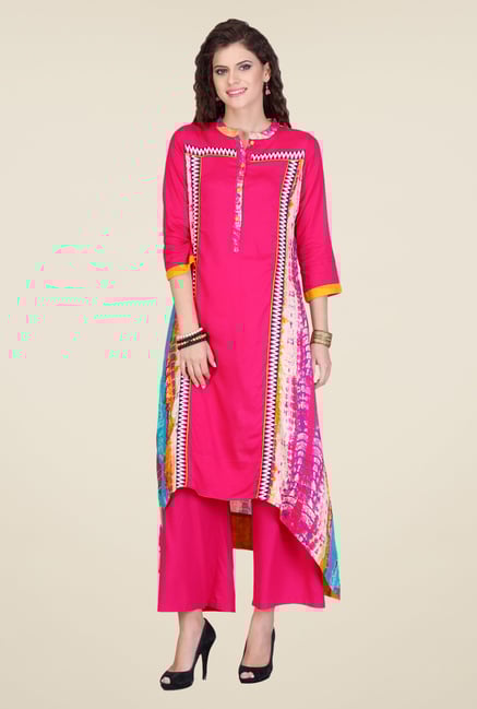 Varanga Pink Printed Kurta With Palazzo Varanga Pink Printed Kurta With Palazzo