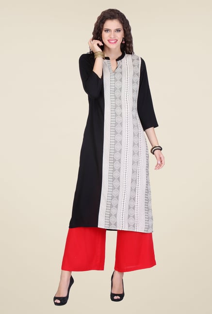 Varanga Black & Red Printed Kurta With Palazzo Varanga Black & Red Printed Kurta With Palazzo
