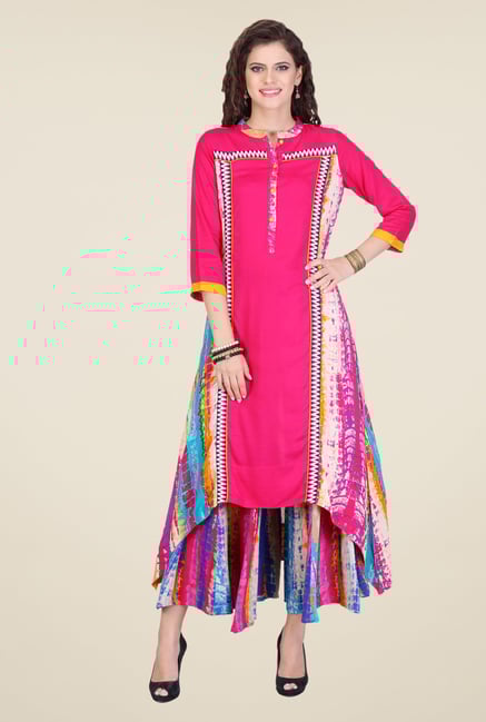Varanga Pink Printed Kurta With Palazzo Varanga Pink Printed Kurta With Palazzo